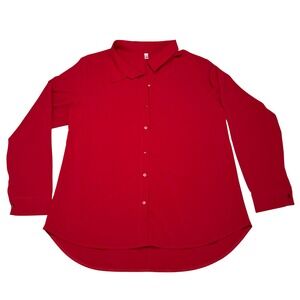 Diosun Red Button Down Blouse Womens Size Medium Silky Stretch Light Academia